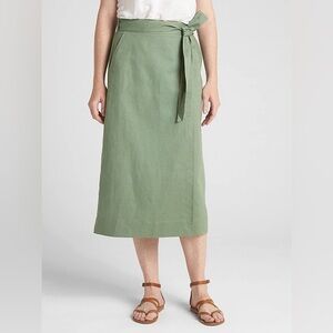 GAP Linen Cotton Belted Wrap Midi Skirt Green